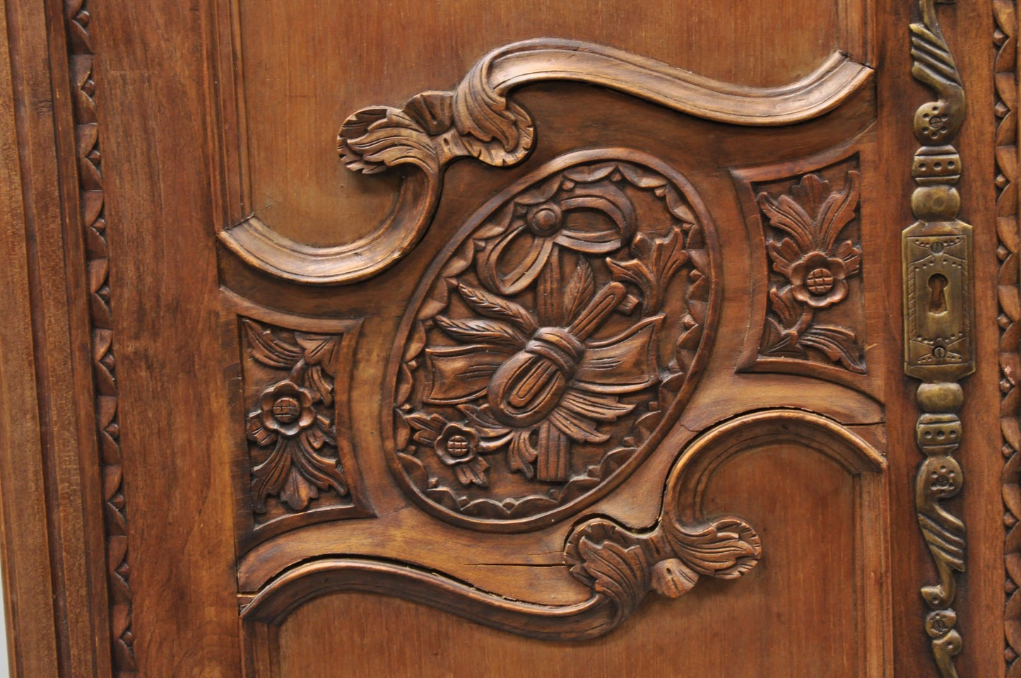 French Country Normandy France Carved Walnut Large Wardrobe Armoire Cabinet