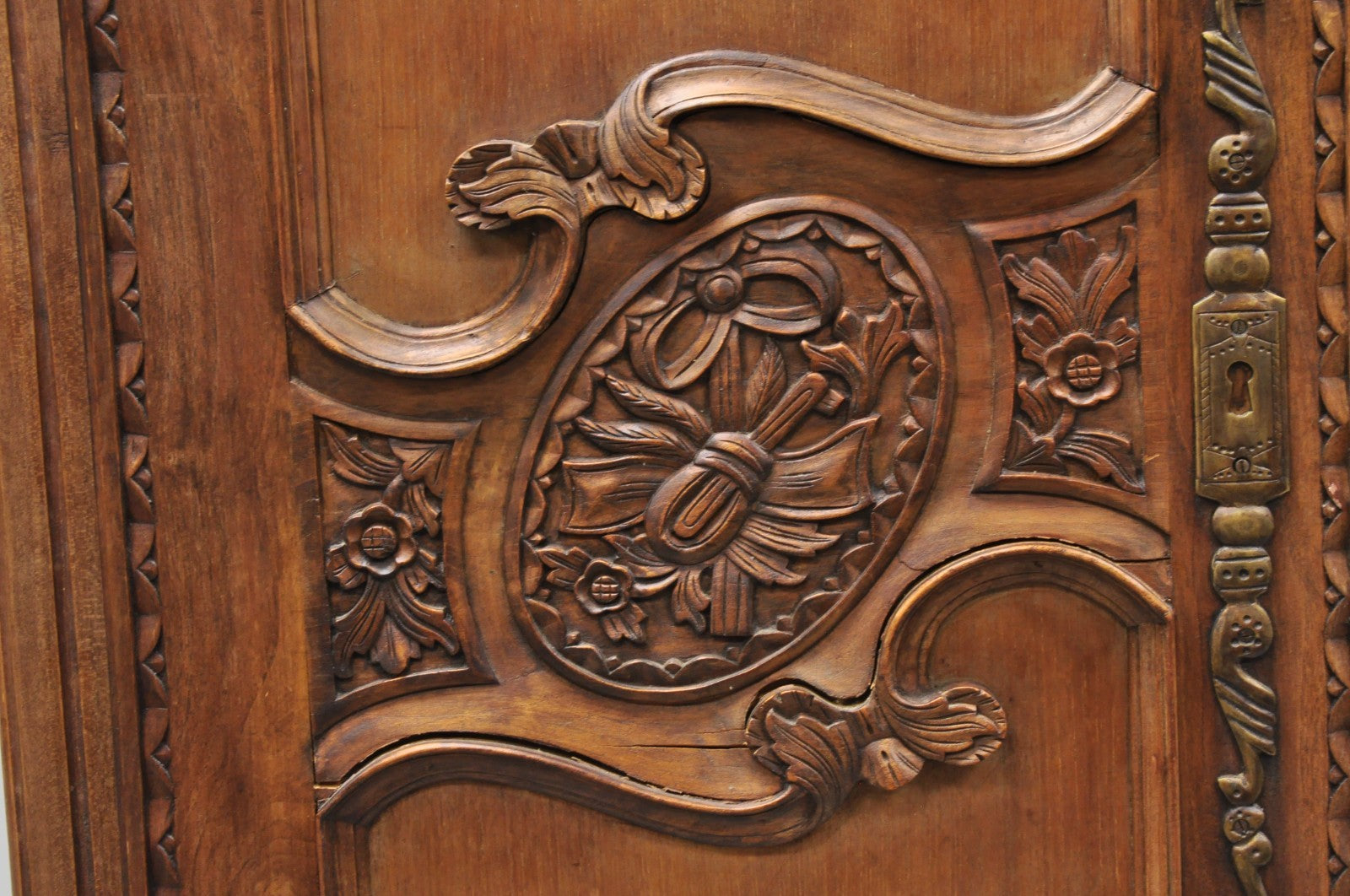 French Country Normandy France Carved Walnut Large Wardrobe Armoire Cabinet