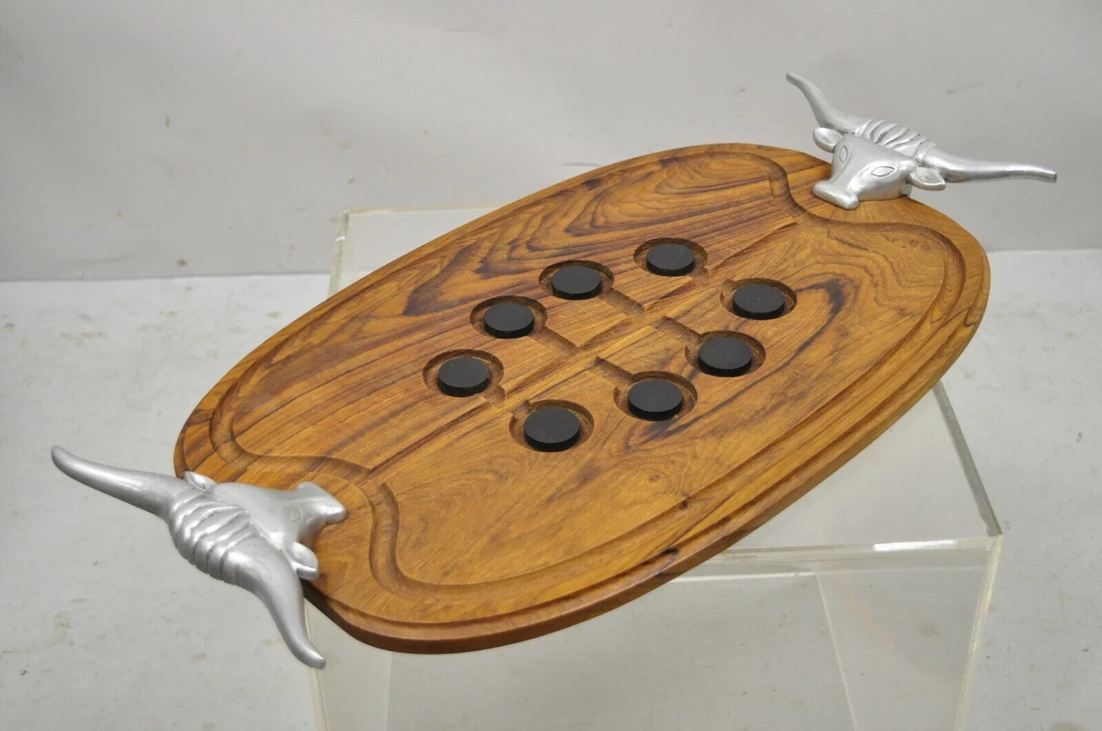Vintage Longhorn Bull Steer Cast Aluminum Wooden Cutting Board Arthur Court
