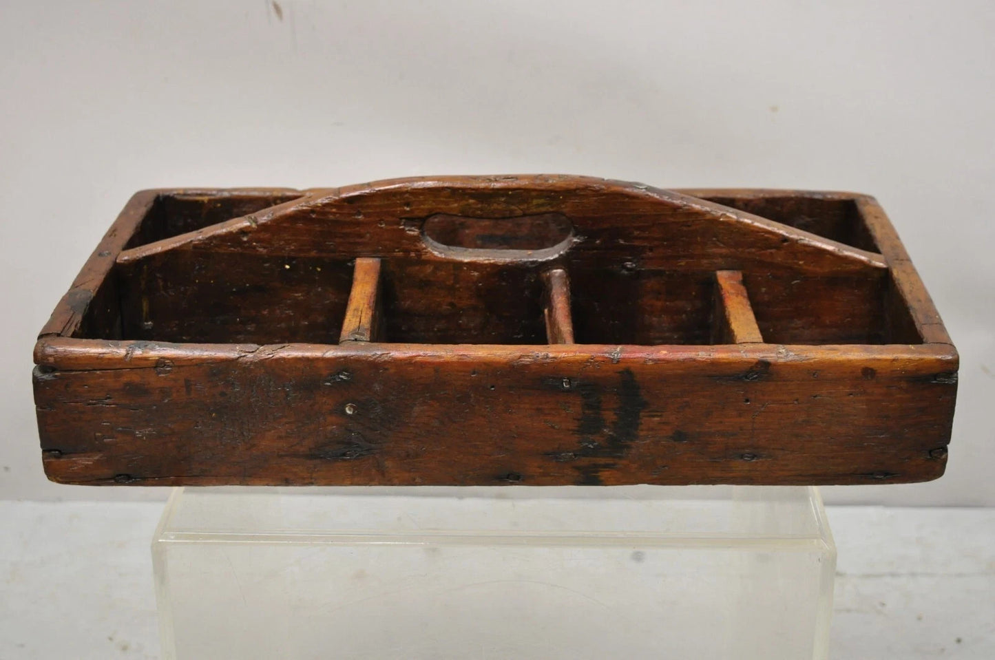 Antique French Country Provincial Wooden Storage Caddy Tool Box Desk Organizer