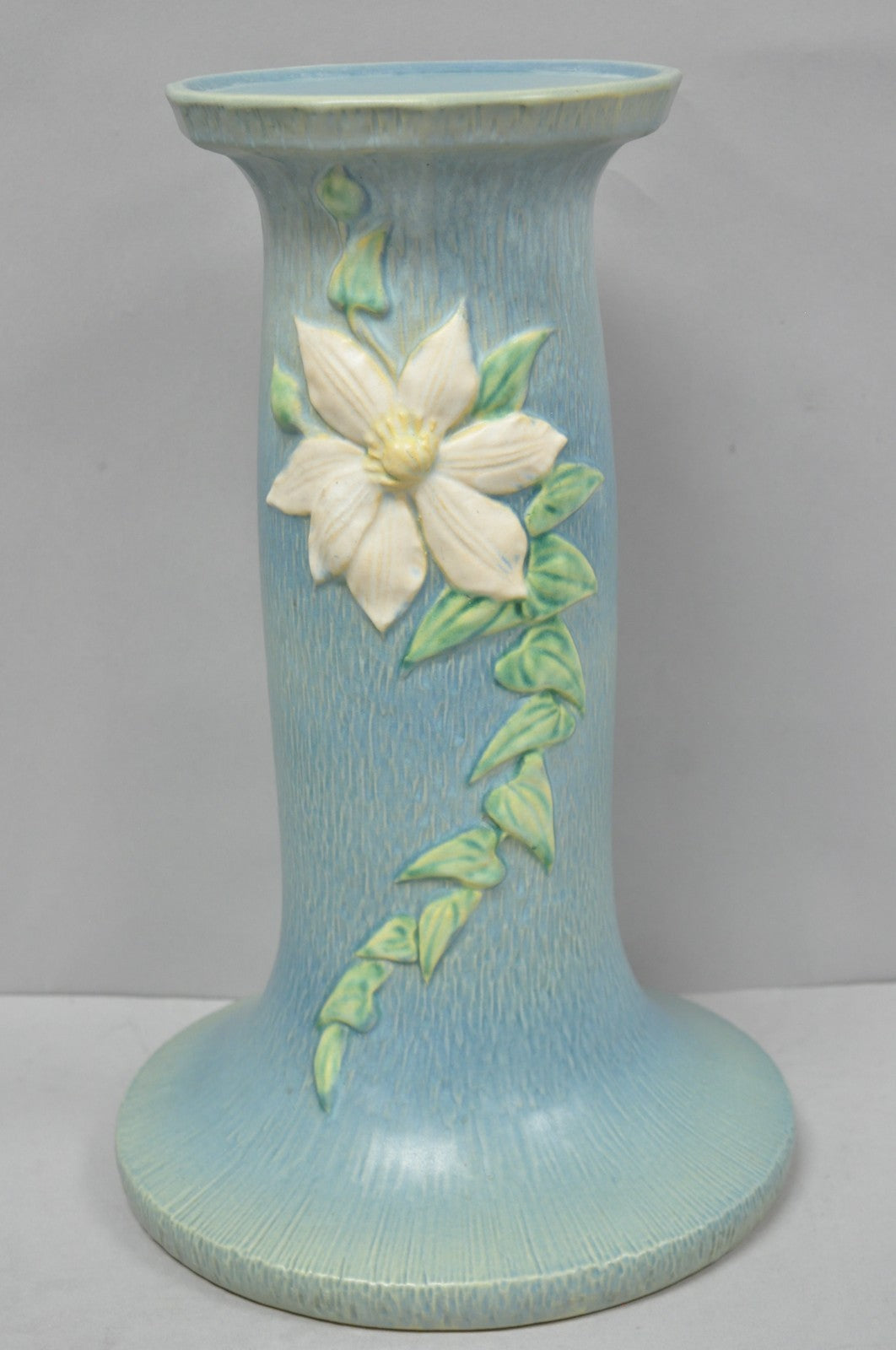 Vintage Roseville USA Blue Clematis Flower Art Pottery Jardiniere Pedestal Base