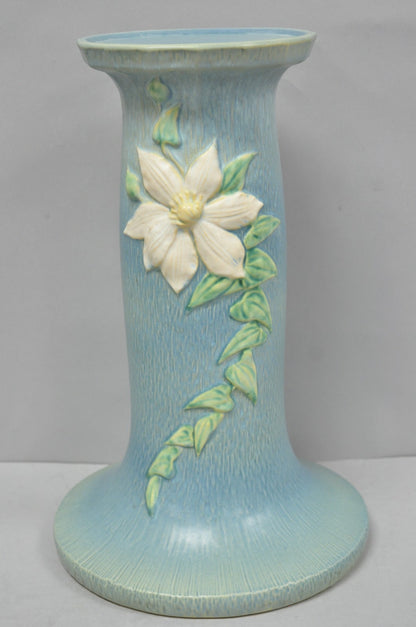 Vintage Roseville USA Blue Clematis Flower Art Pottery Jardiniere Pedestal Base
