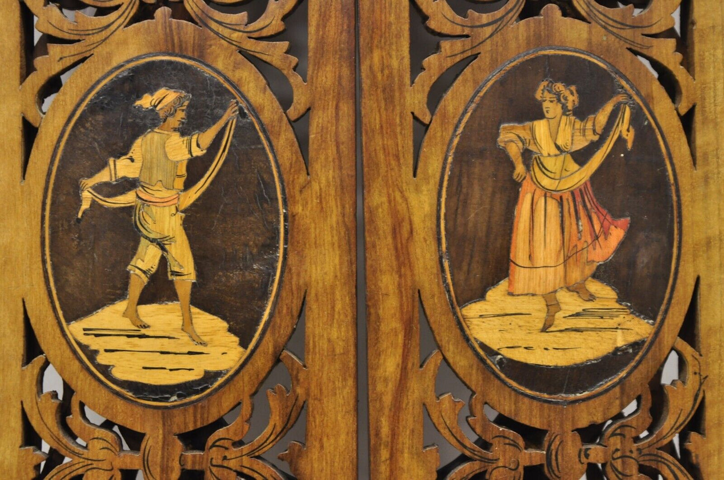 19th C Italian Sorrento Triptych Folding Inlaid Travel Mirror Easel Stand