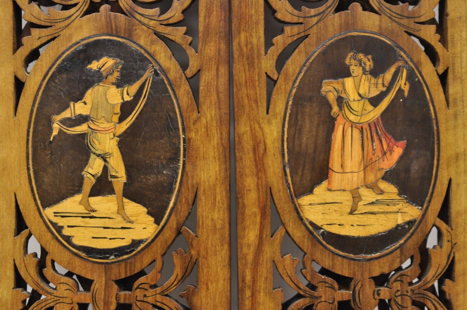 19th C Italian Sorrento Triptych Folding Inlaid Travel Mirror Easel Stand