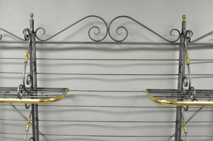 Vintage French Country Wrought Iron & Brass Kitchen Bakers Rack Bookcase Etagere