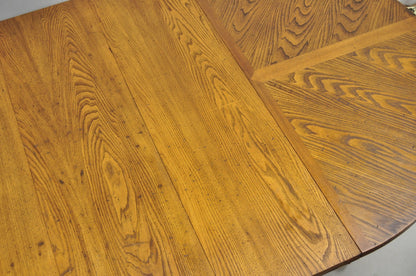 Vintage Mid Century Modern Oak Sunburst Round Extension Pedestal Dining Table