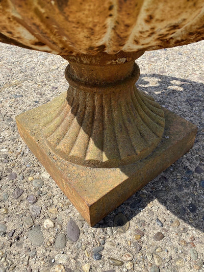 French Victorian Large Cast Iron 48" Wide Campana Urn Garden Planter w/ Handles