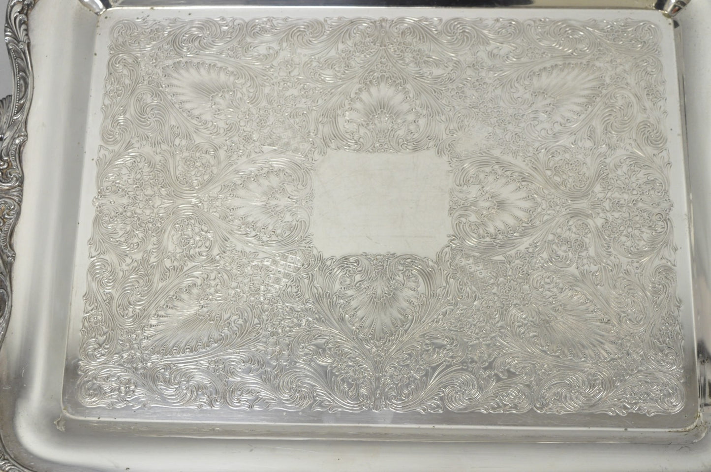Vintage WM Rogers 290 Silver Plated Twin Handle Footed Bar Serving Platter Tray