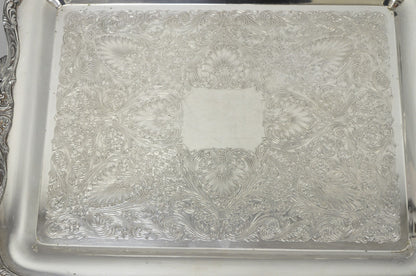 Vintage WM Rogers 290 Silver Plated Twin Handle Footed Bar Serving Platter Tray
