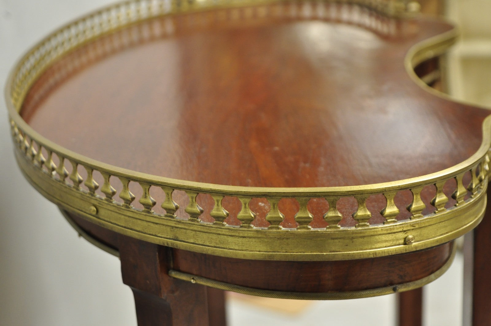 Vintage French Louis XV Style Mahogany Kidney Bean Side Table w/ Bronze Ormolu