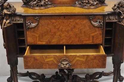 French Renaissance Louis XV Style Figural Carved Walnut Curio Display Buffet