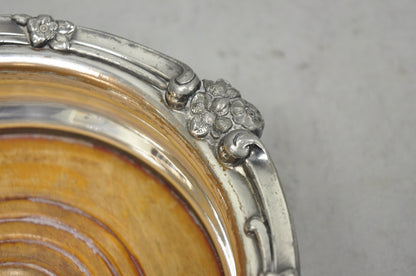Antique English Victorian Silver Plated Rose Repousse Bar Wine Bottle Coaster