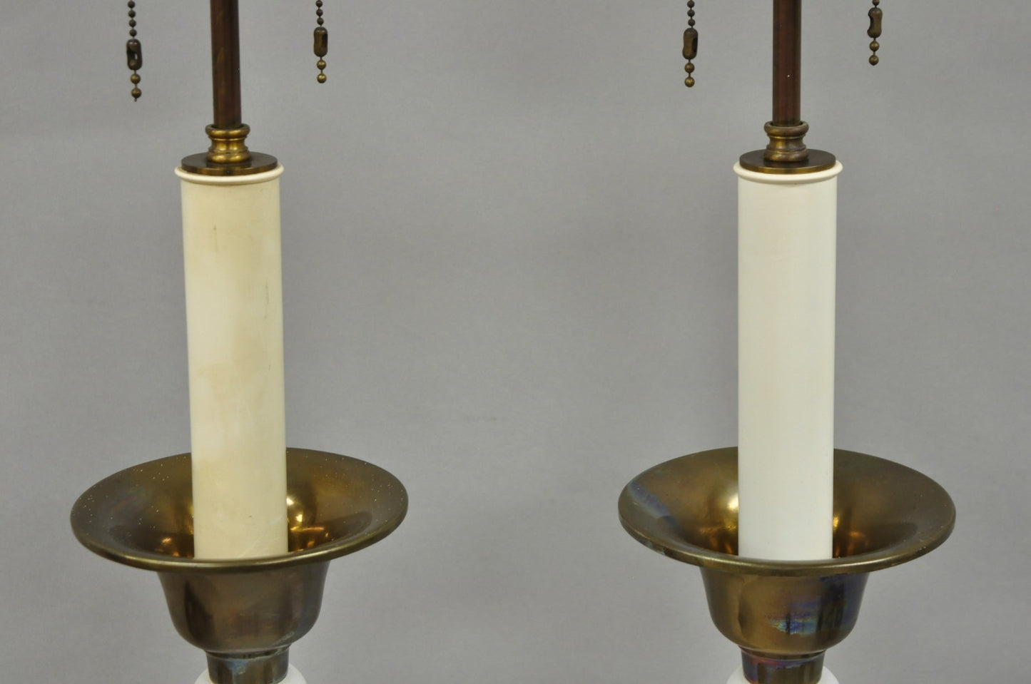Vintage MCM Tommi Parzinger Style Tall White Frosted Glass Table Lamps - a Pair
