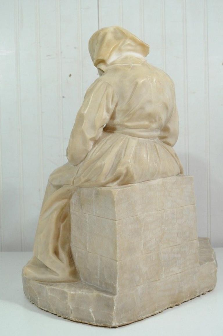 E Battiglia La Favola Della Nonna Alabaster Italian Sculpture Tale of Grandma