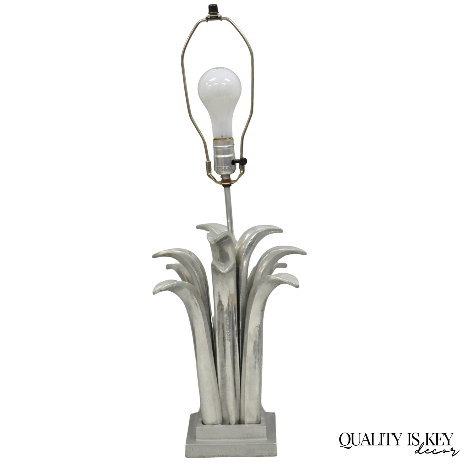 Vintage Mid Century Modern Cast Aluminum Palm Leaf Metal Sculptural Table Lamp