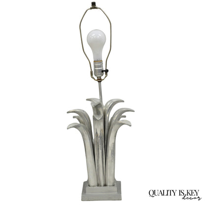 Vintage Mid Century Modern Cast Aluminum Palm Leaf Metal Sculptural Table Lamp