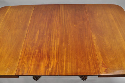 Antique American Empire 54" Square Mahogany Paw Foot Pedestal Base Dining Table