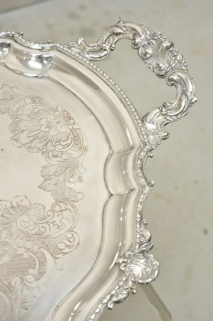 Antique English Victorian Silver Plated Ornate Oval Serving Platter Bar Tray