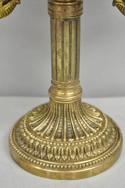 Antique French Empire Bronze Swans Green Tole Metal Shade Bouillotte Table Lamp