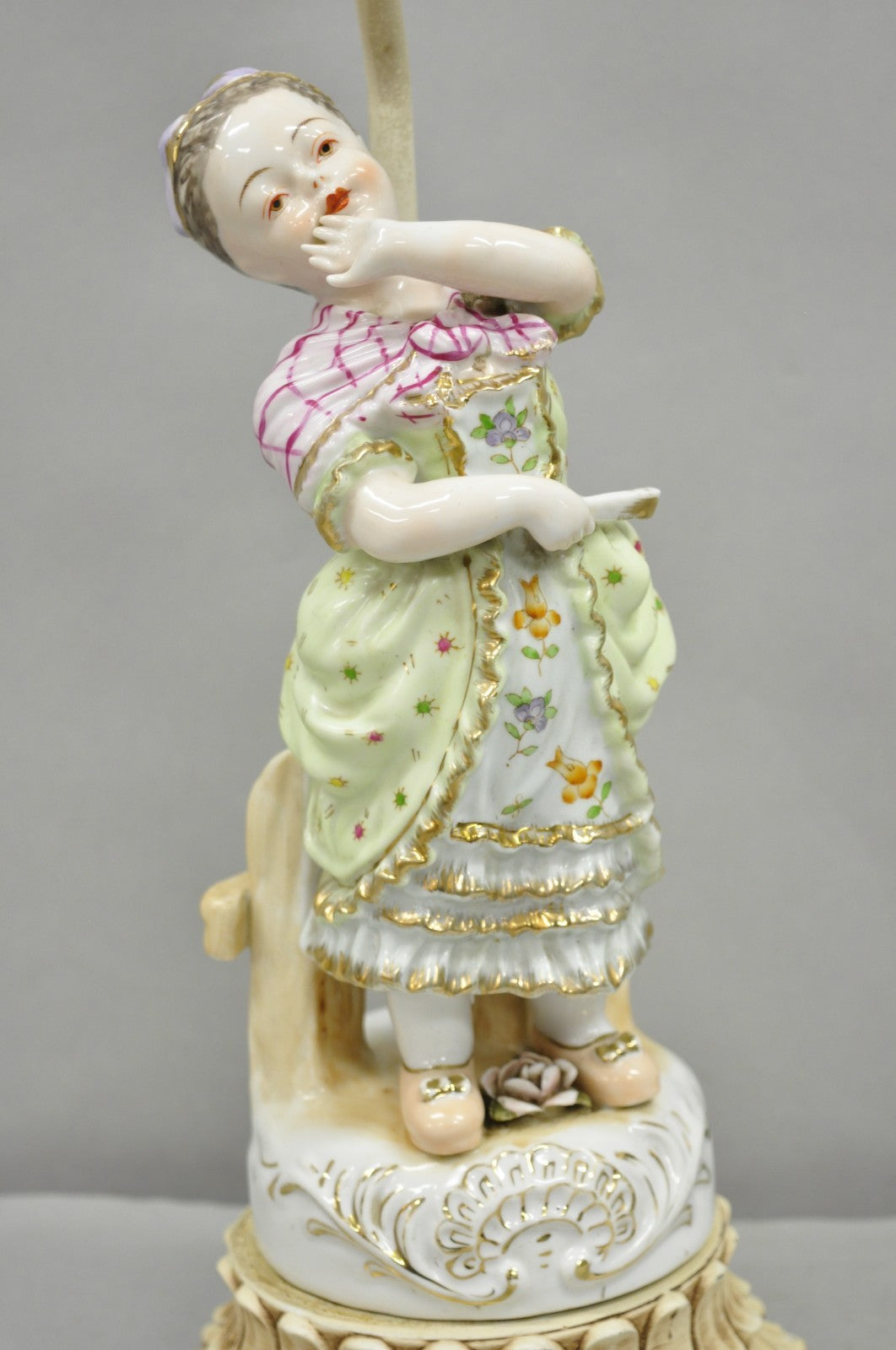 Antique Victorian French Porcelain Figure Dutch Girl in Dress Boudoir Table Lamp