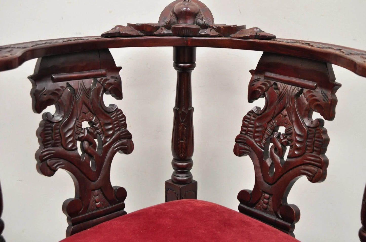 Reproduction Italian Renaissance Style Mahogany Corner Side Chair w/ Carved Face