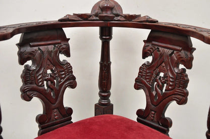 Reproduction Italian Renaissance Style Mahogany Corner Side Chair w/ Carved Face