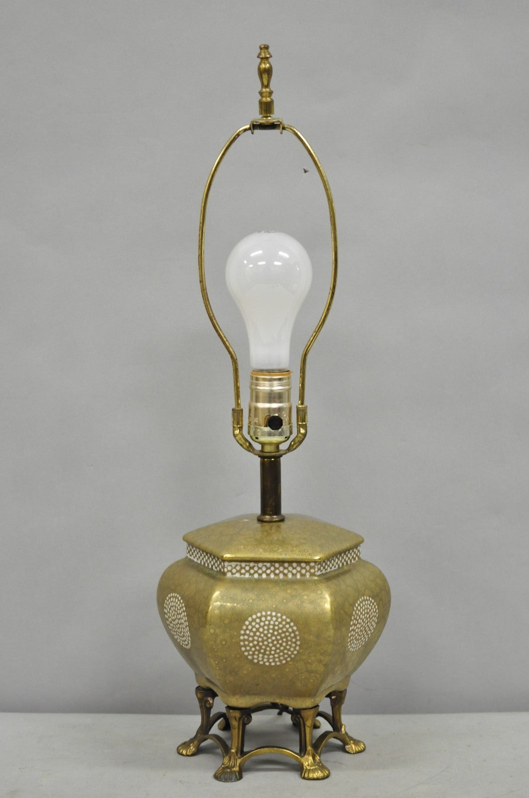 Vintage Oriental Small Porcelain Gold Oil Drop Painted Boudoir Table Lamp
