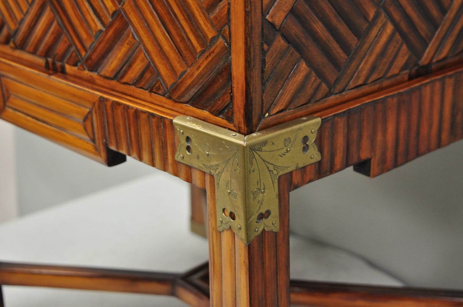 Furniture Classics Ltd Chinese Teak & Bamboo Campaign Chest Side Table on Stand