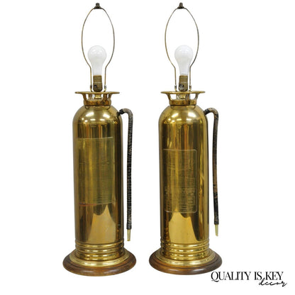 Antique Art Deco Brass Fire Extinguisher Converted Table Lamps - a Pair
