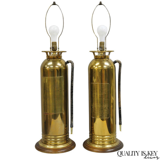 Antique Art Deco Brass Fire Extinguisher Converted Table Lamps - a Pair