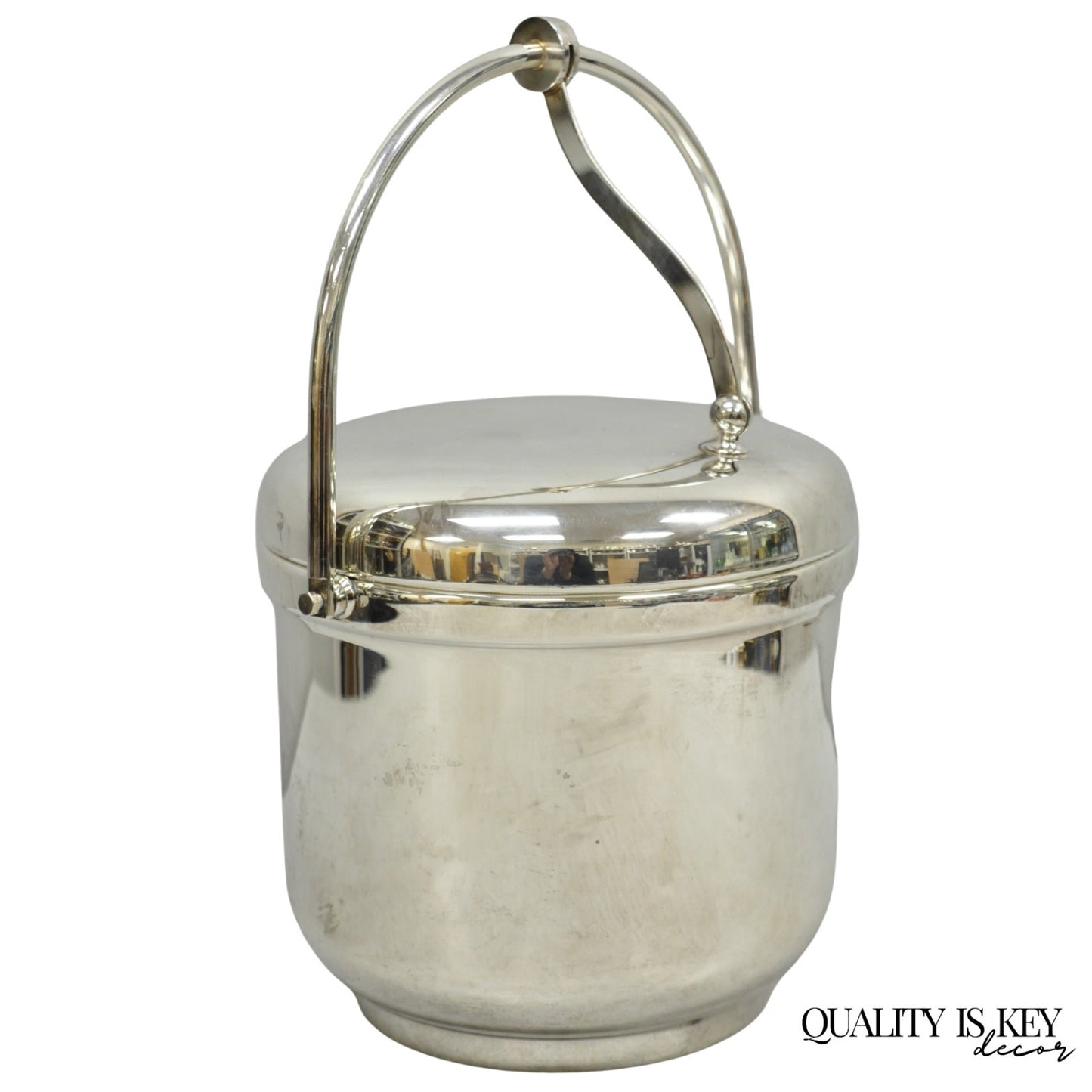 Vintage Art Deco Silver Plated Reticulating Hinge Lidded Bar Ice Bucket