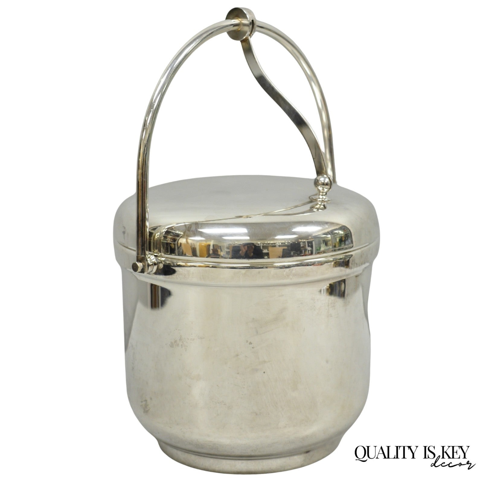 Vintage Art Deco Silver Plated Reticulating Hinge Lidded Bar Ice Bucket