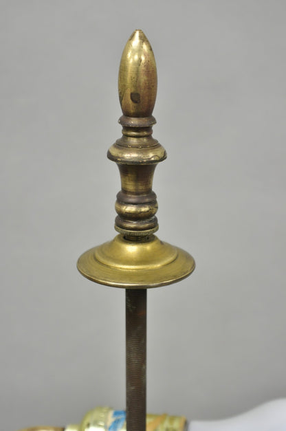 Antique Spanish Renaissance Gothic Green Iron & Brass Tripod Pole Floor Lamp