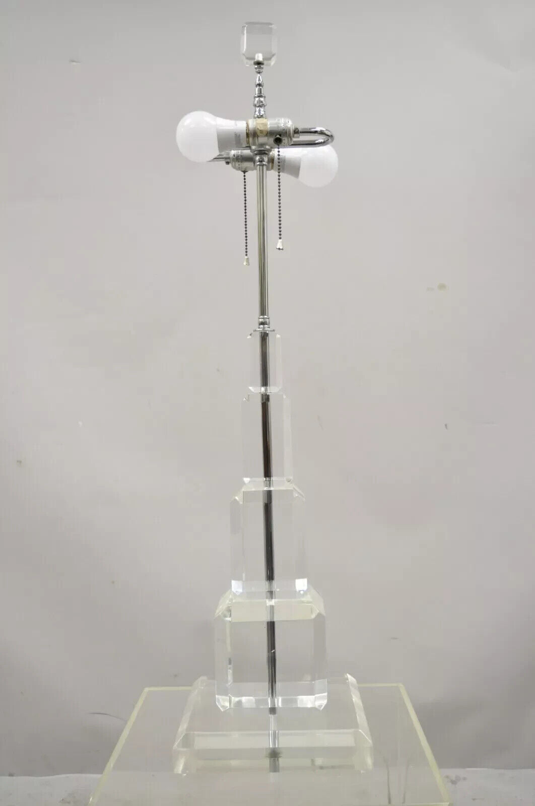 Mid Century Modern Large Stacked Lucite Acrylic Skyscraper Table Lamp by Art-Vue