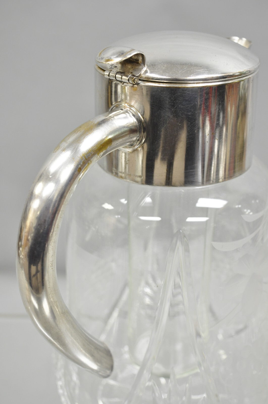 Antique Victorian German Silver Plated Cut Crystal Glass Lemonade Water Pitcher