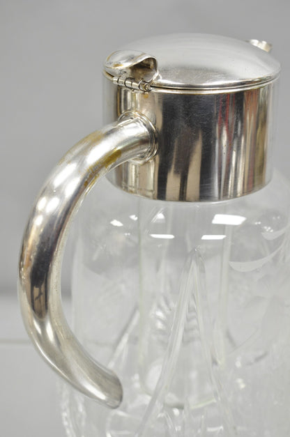 Antique Victorian German Silver Plated Cut Crystal Glass Lemonade Water Pitcher