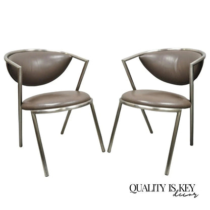 Vintage Brueton Mid Century Modern Tubular Steel Cat Eye Lounge Chairs - a Pair