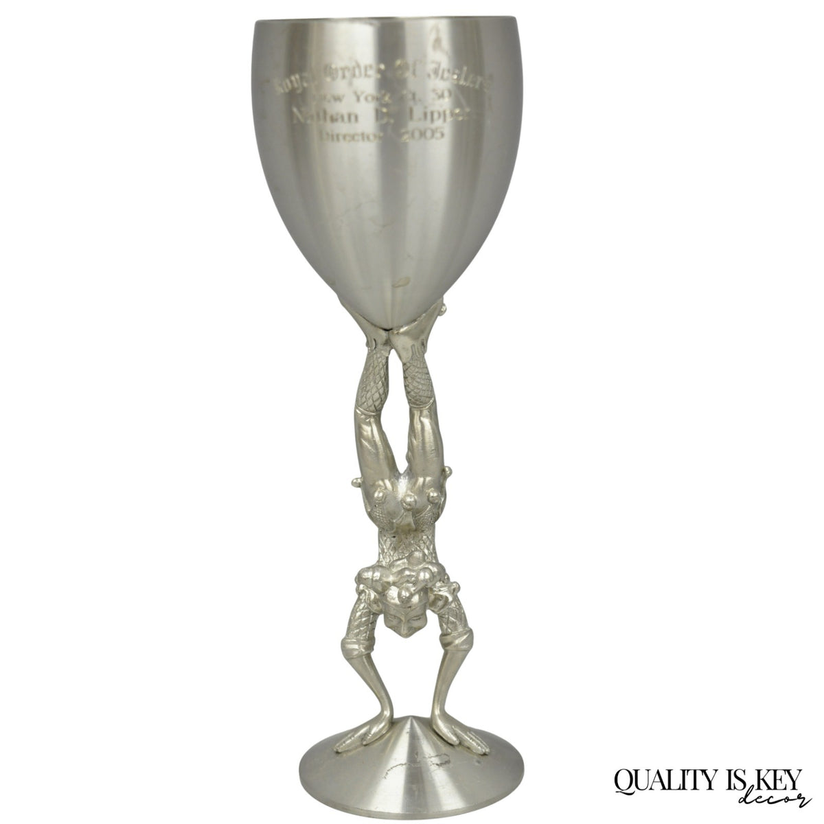 Vintage Royal Order of Jesters Figural Pewter Metal Award Goblet Chalice