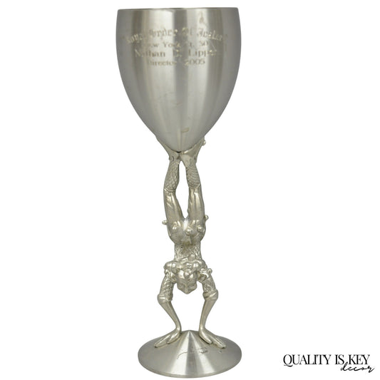 Vintage Royal Order of Jesters Figural Pewter Metal Award Goblet Chalice
