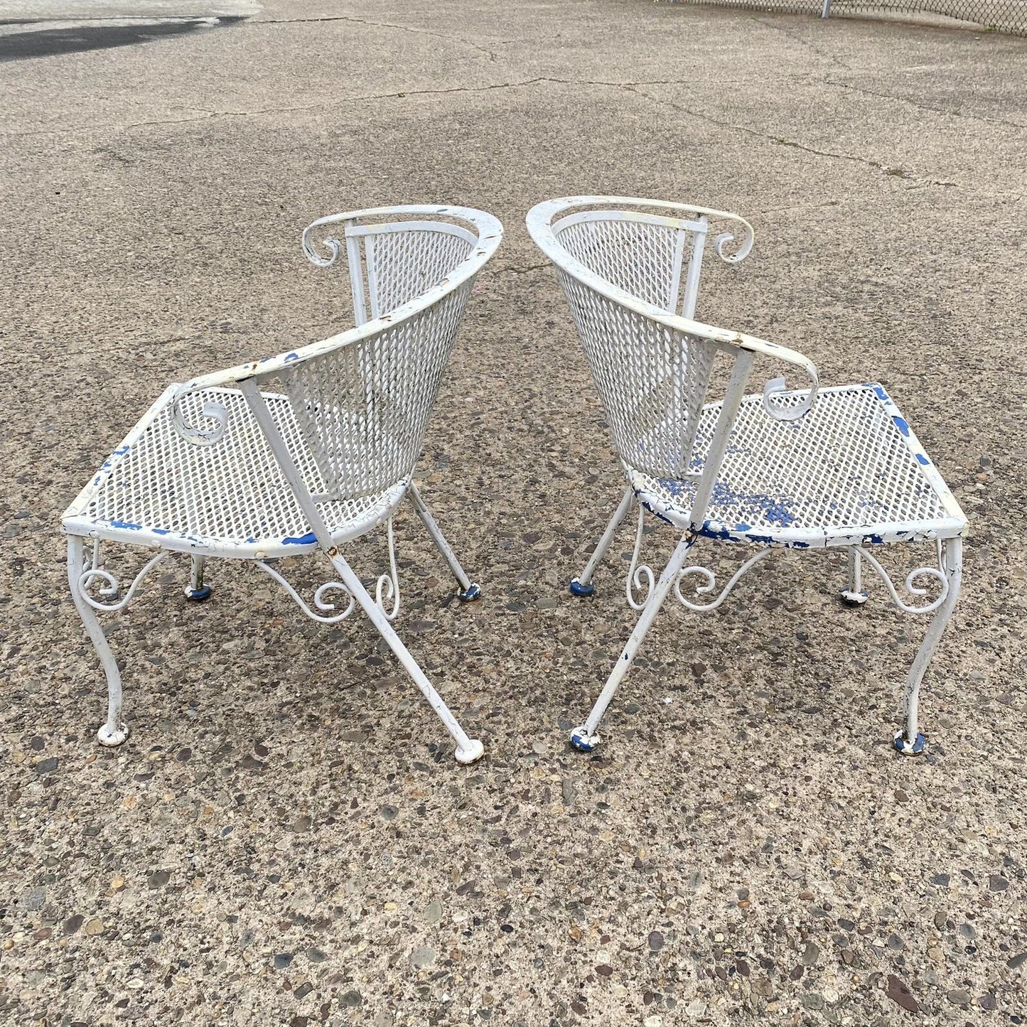 Vintage Wrought Iron Woodard Salterini Style Mid Century Patio Arm Chairs - Pair