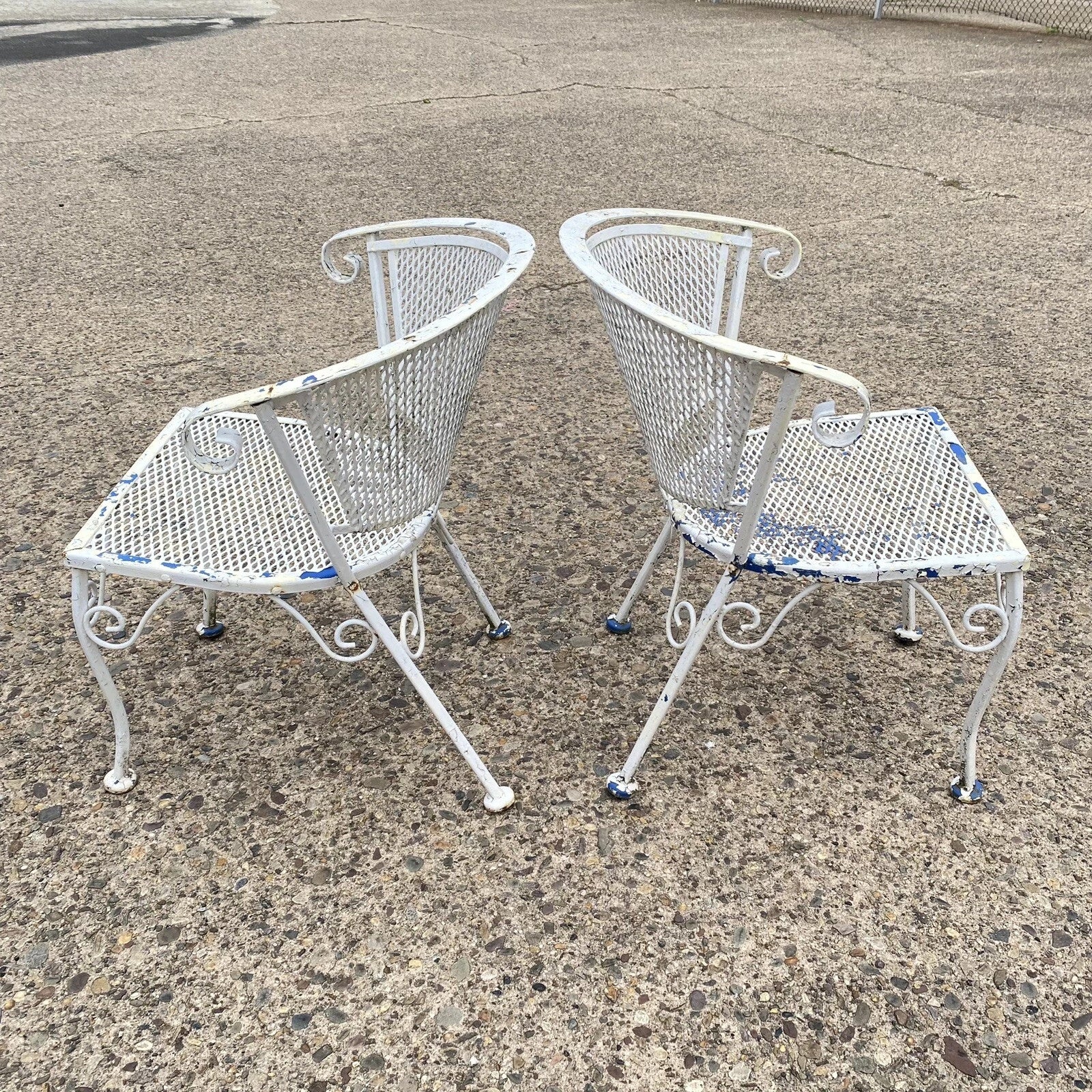Vintage Wrought Iron Woodard Salterini Style Mid Century Patio Arm Chairs - Pair