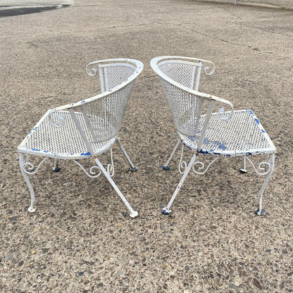 Vintage Wrought Iron Woodard Salterini Style Mid Century Patio Arm Chairs - Pair