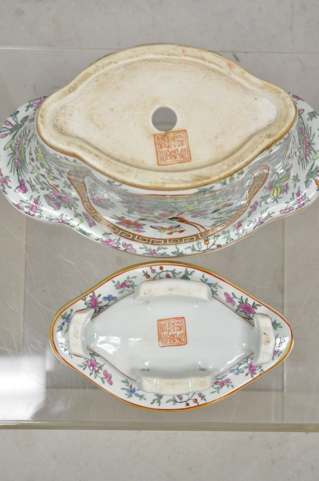 Vintage Chinese Export Porcelain Bird Painted Cachepot Flower Pot - a Pair