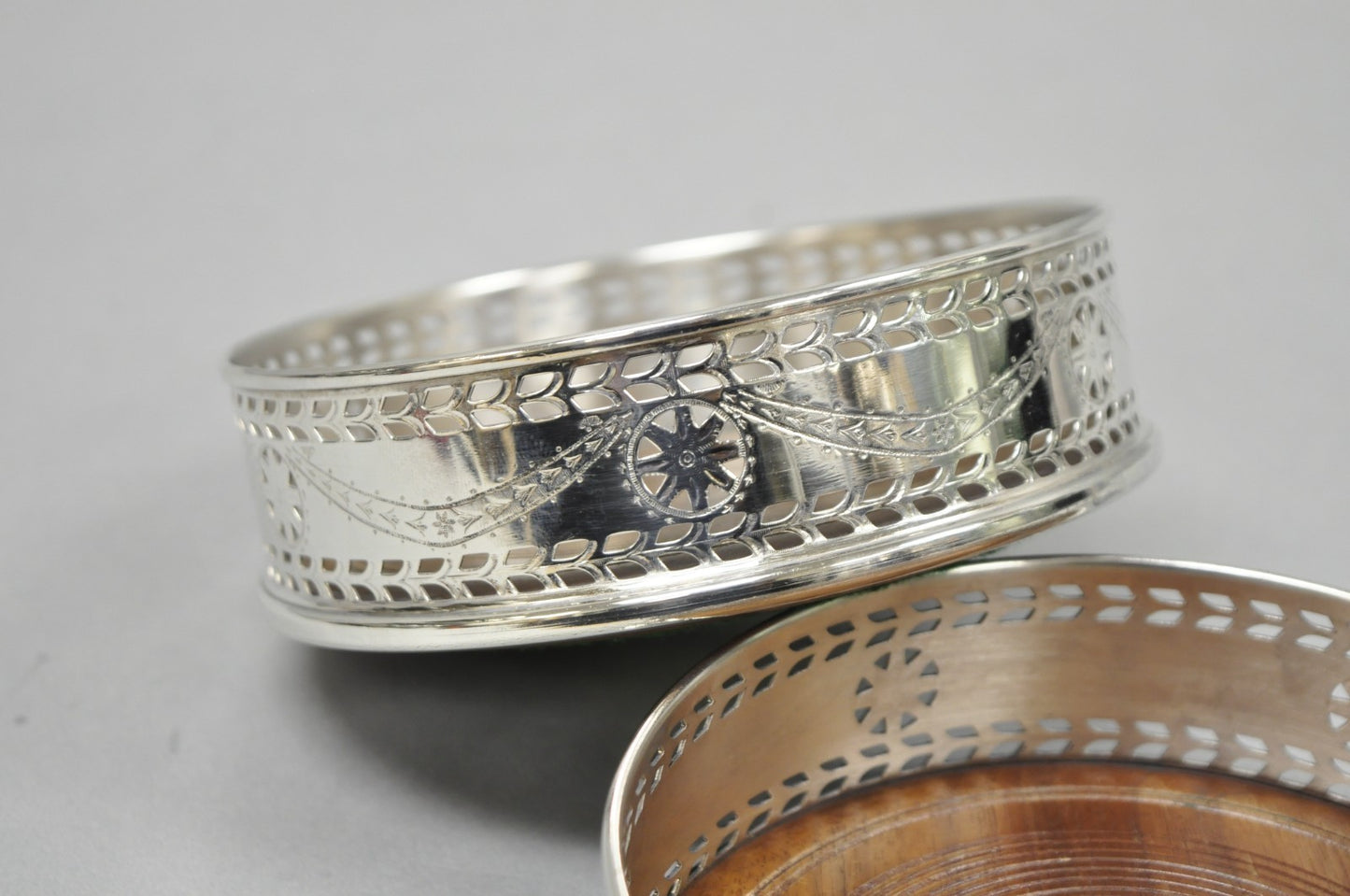 Vintage Stieff Smithsonian Silver Plated Presidential Wine Bottle Coaster - Pair