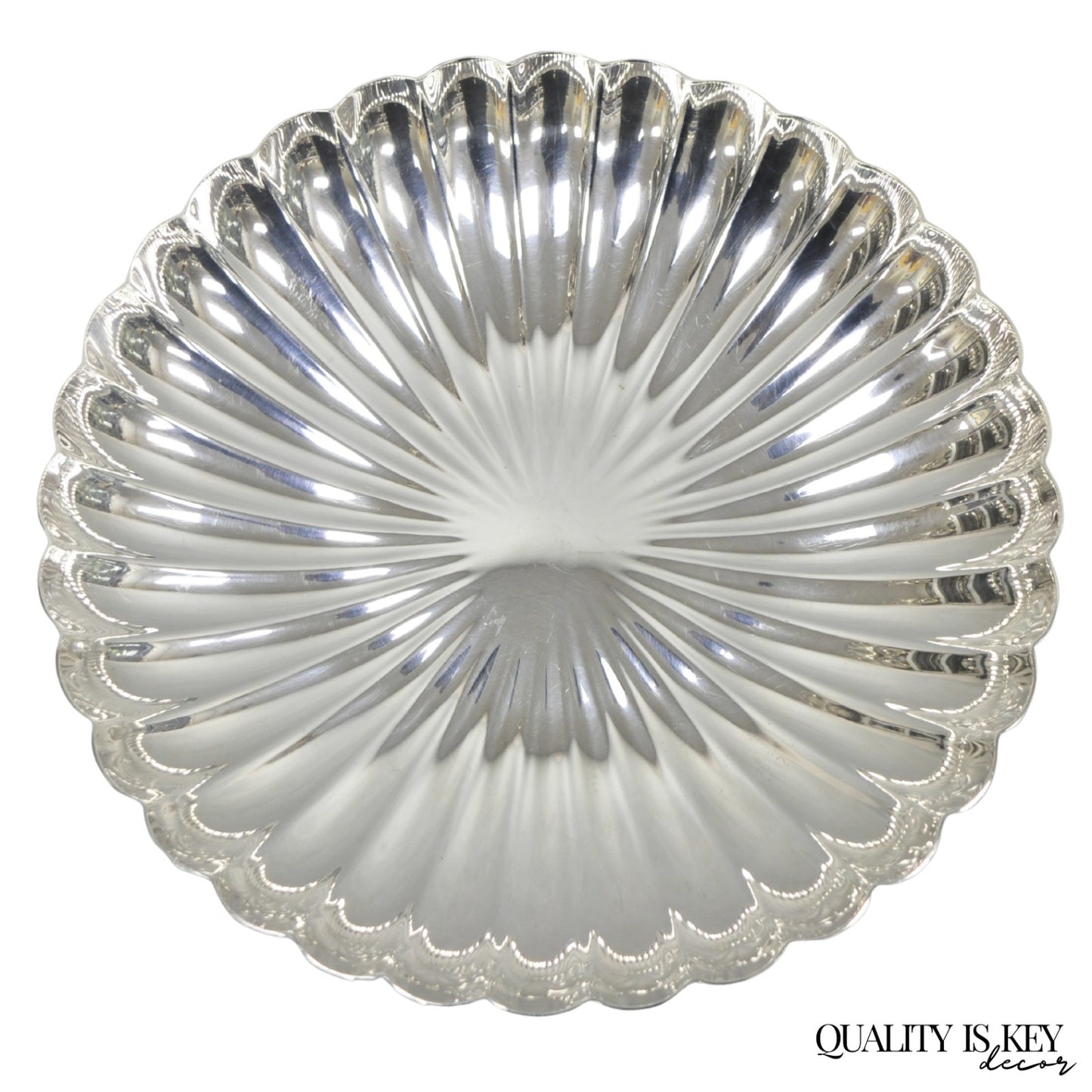 Antique Elkington English Regency 10.5" Round Scalloped Silver Plated Bowl Dish
