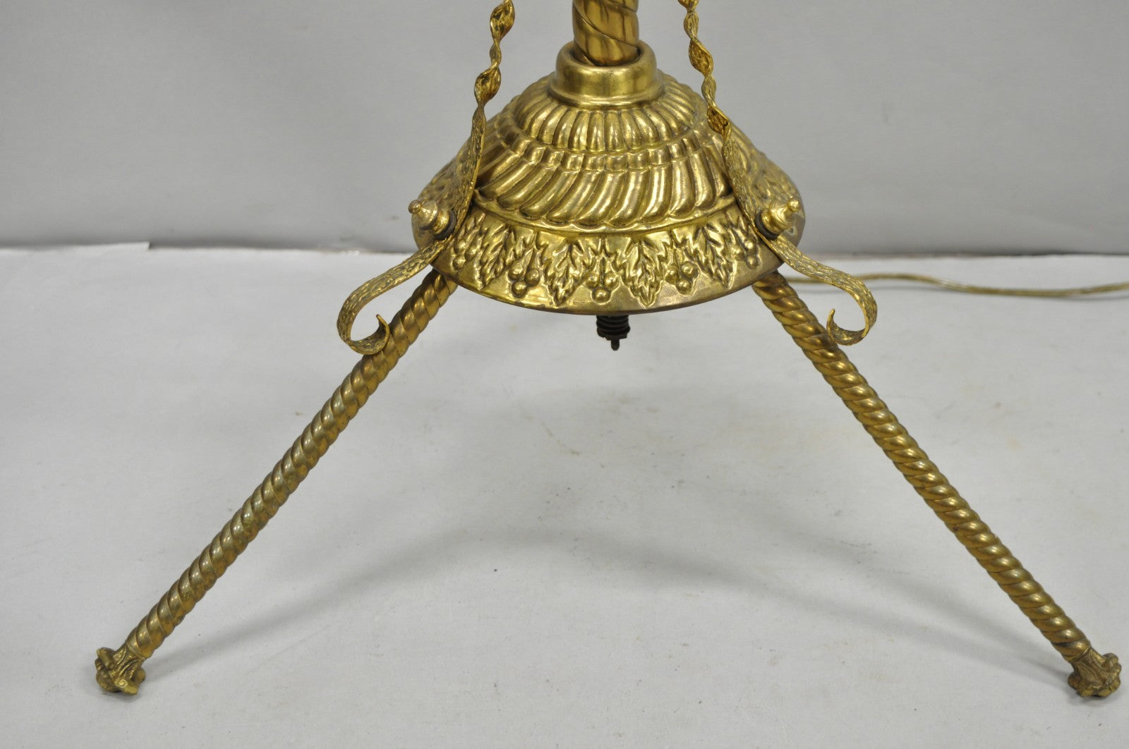Antique Victorian Adjustable Height Brass Converted Oil Lamp Piano Floor Lamp