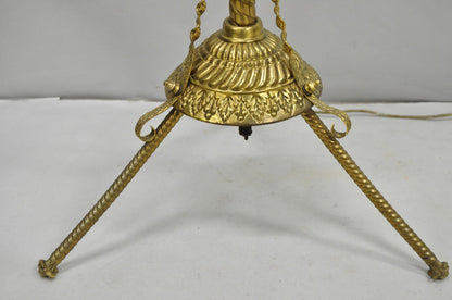 Antique Victorian Adjustable Height Brass Converted Oil Lamp Piano Floor Lamp