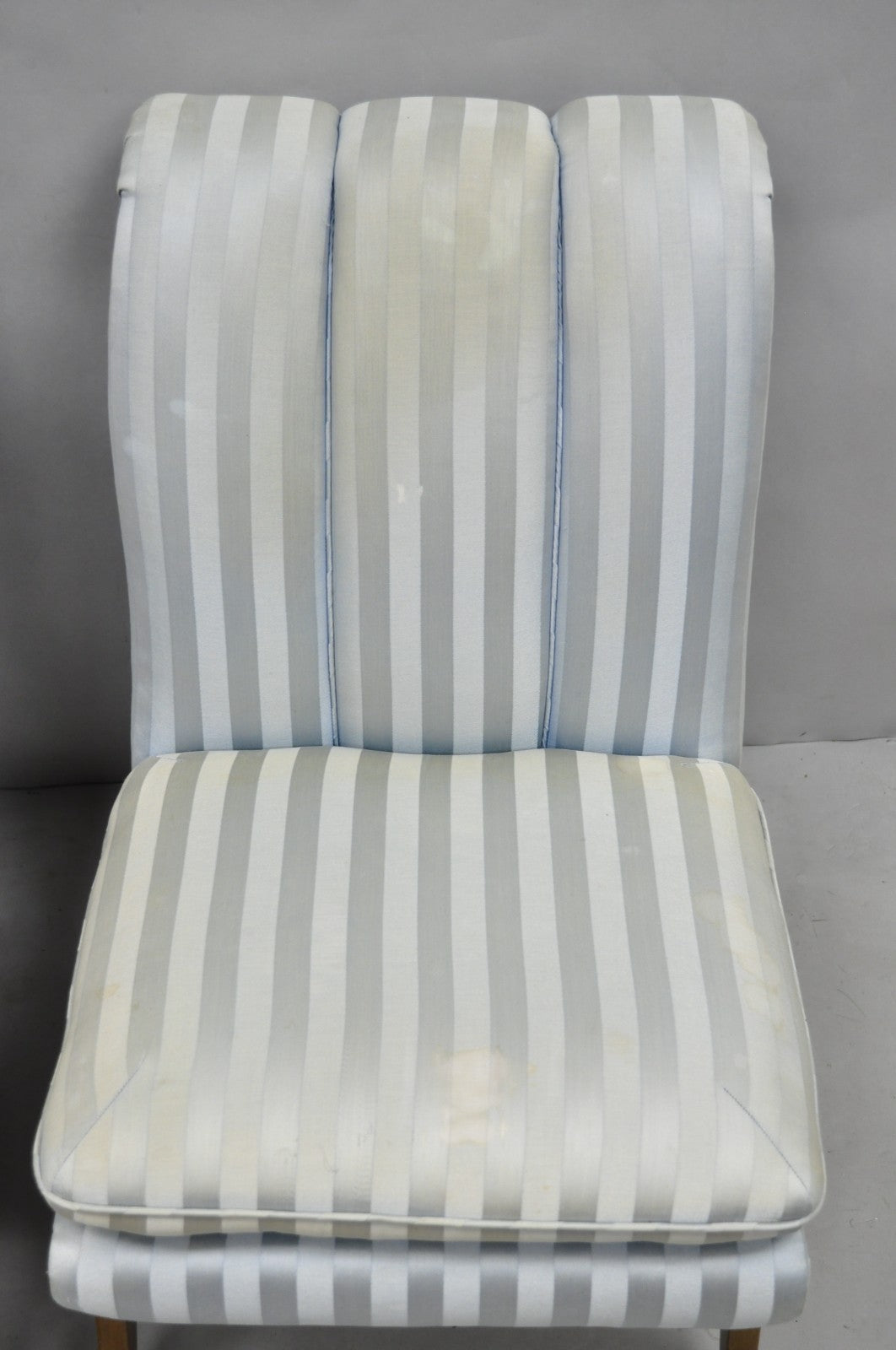 French Hollywood Regency Carved Walnut Rolled Back Slipper Lounge Chair - a Pair