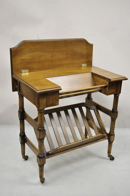 Vintage Brandt Flip Top Piano Style Small Cherry Wood Writing Desk Console Table