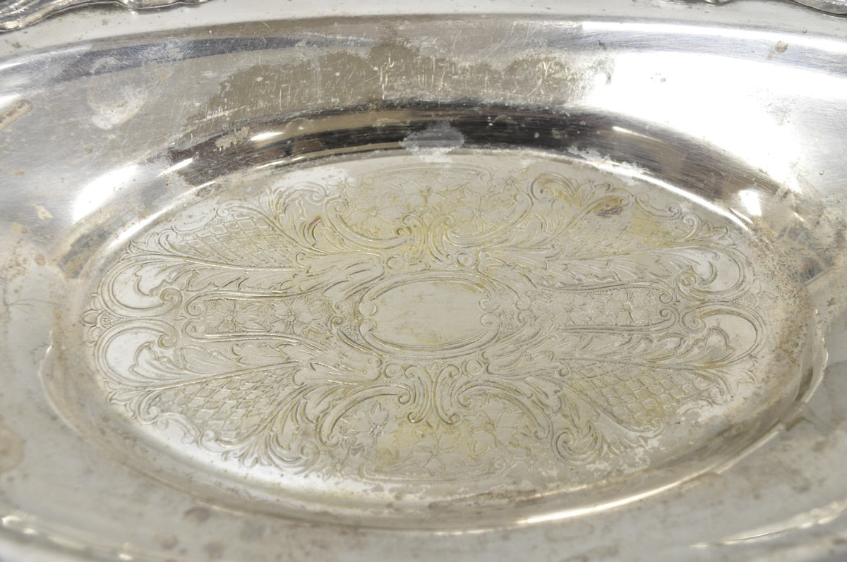 Vintage Victorian Style Silver Plated Oval 13.5" Trinket Serving Dish (A)